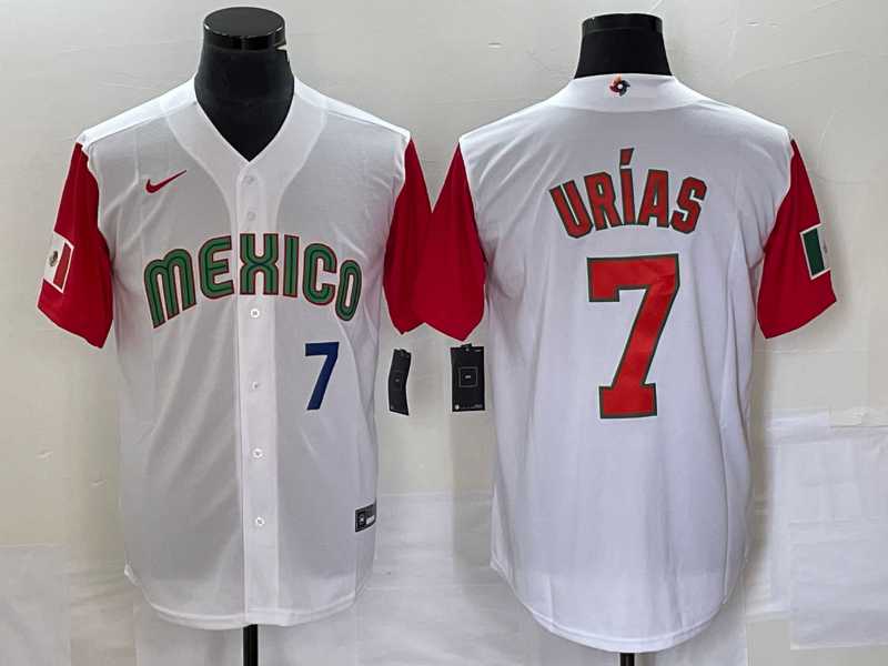 Mens Mexico Baseball #7 Julio Urias Number 2023 White Red World Classic Stitched Jersey 17->2023 world baseball classic->MLB Jersey